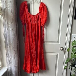 Free People Vibrant Red Long Sleeve Dress